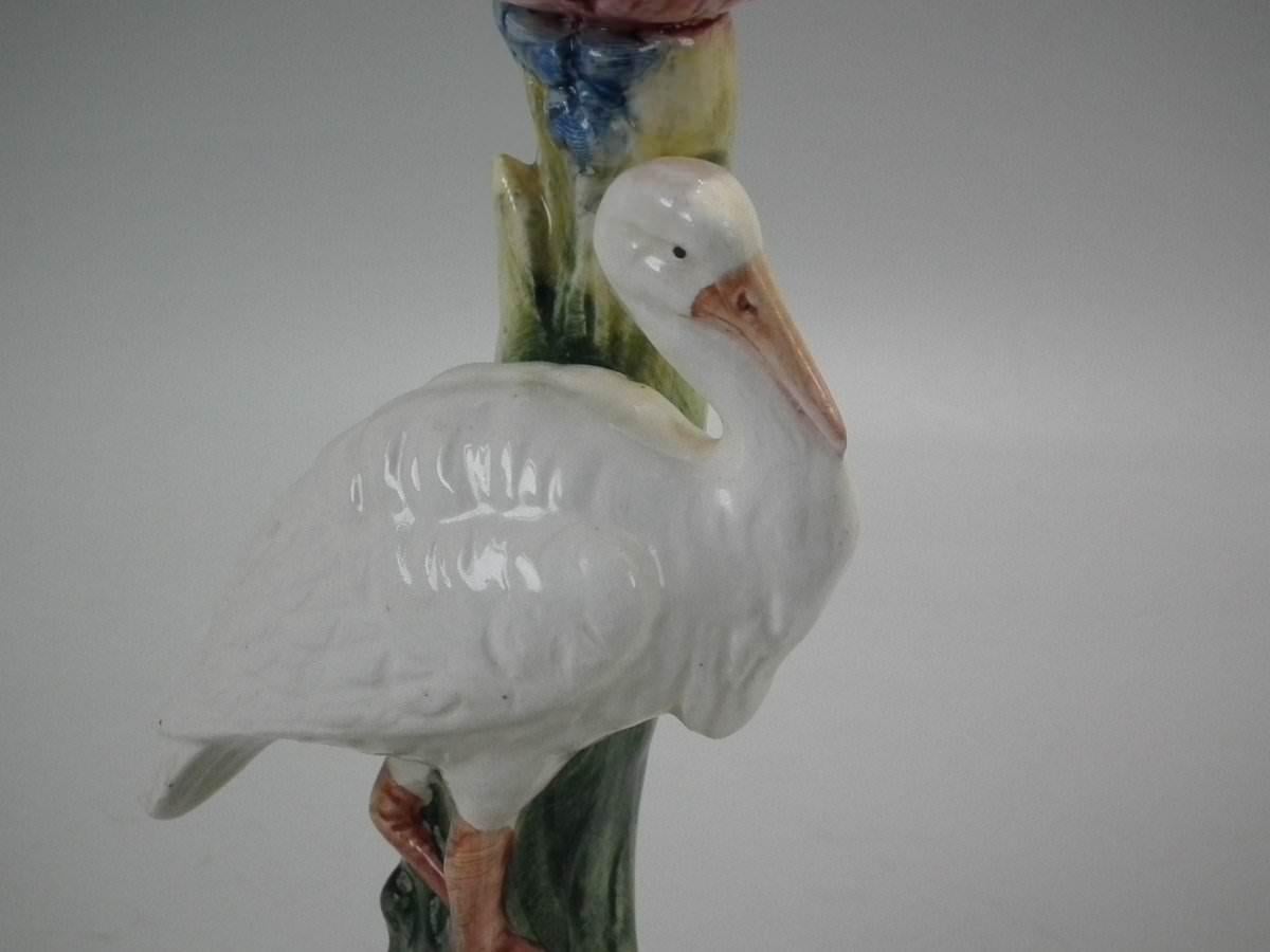 French Majolica Stork Candlestick In Good Condition In Chelmsford, Essex