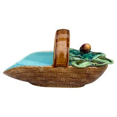 French Majolica Strawberries Basket Sarreguemines circa 1880