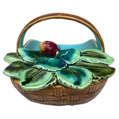 French Majolica Strawberries Basket Sarreguemines circa 1880