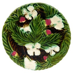French Majolica Strawberries Plate Orchies, circa 1890