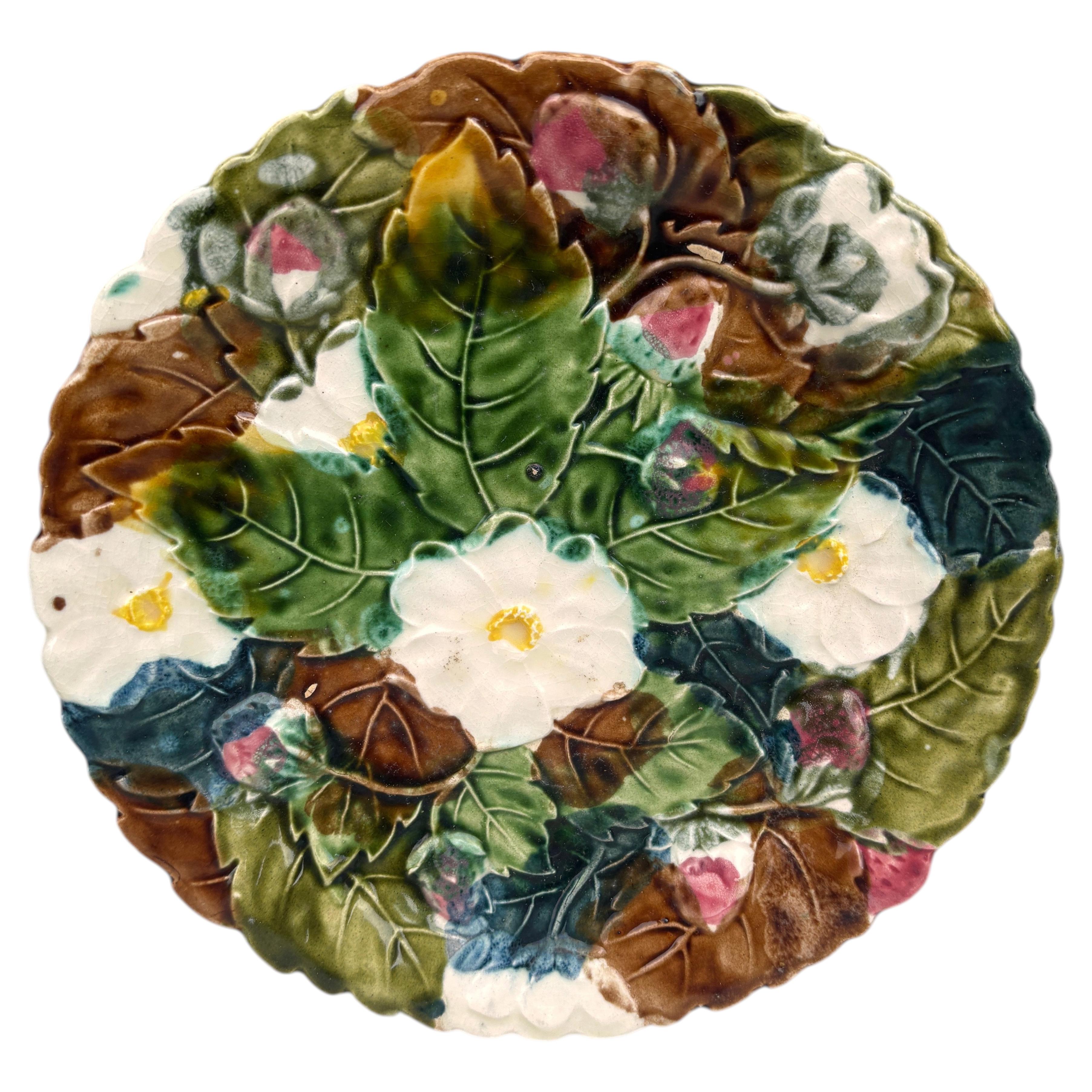 French Majolica Strawberries Plate Orchies, circa 1890