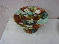 French Majolica Strawberry Orchies Cake Stand, circa 1880