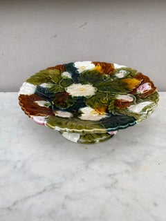 French Majolica Strawberry Orchies Cake Stand, circa 1880