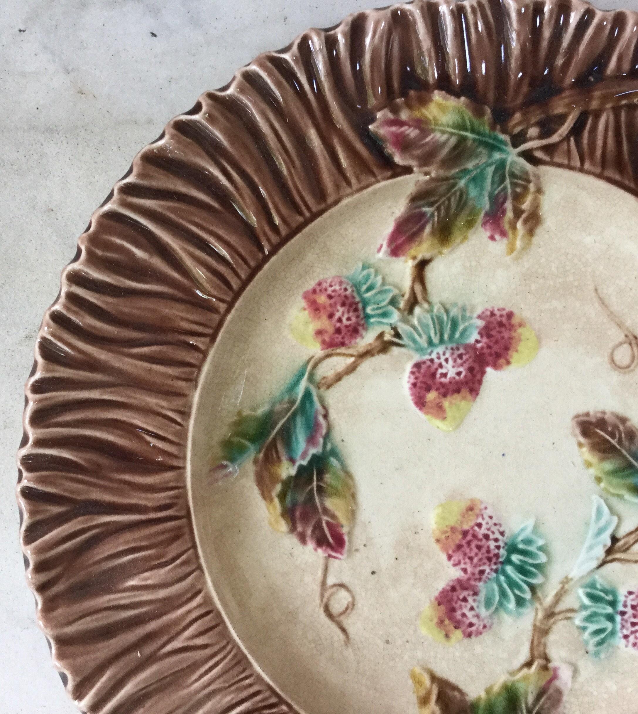 Rustic French Majolica Strawberry Wall Plate, circa 1890