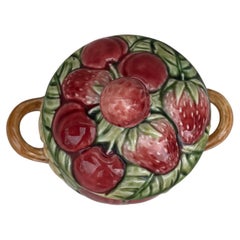 Französische Majolika Zuckerdose Früchte Sarreguemines CIRCA 1920