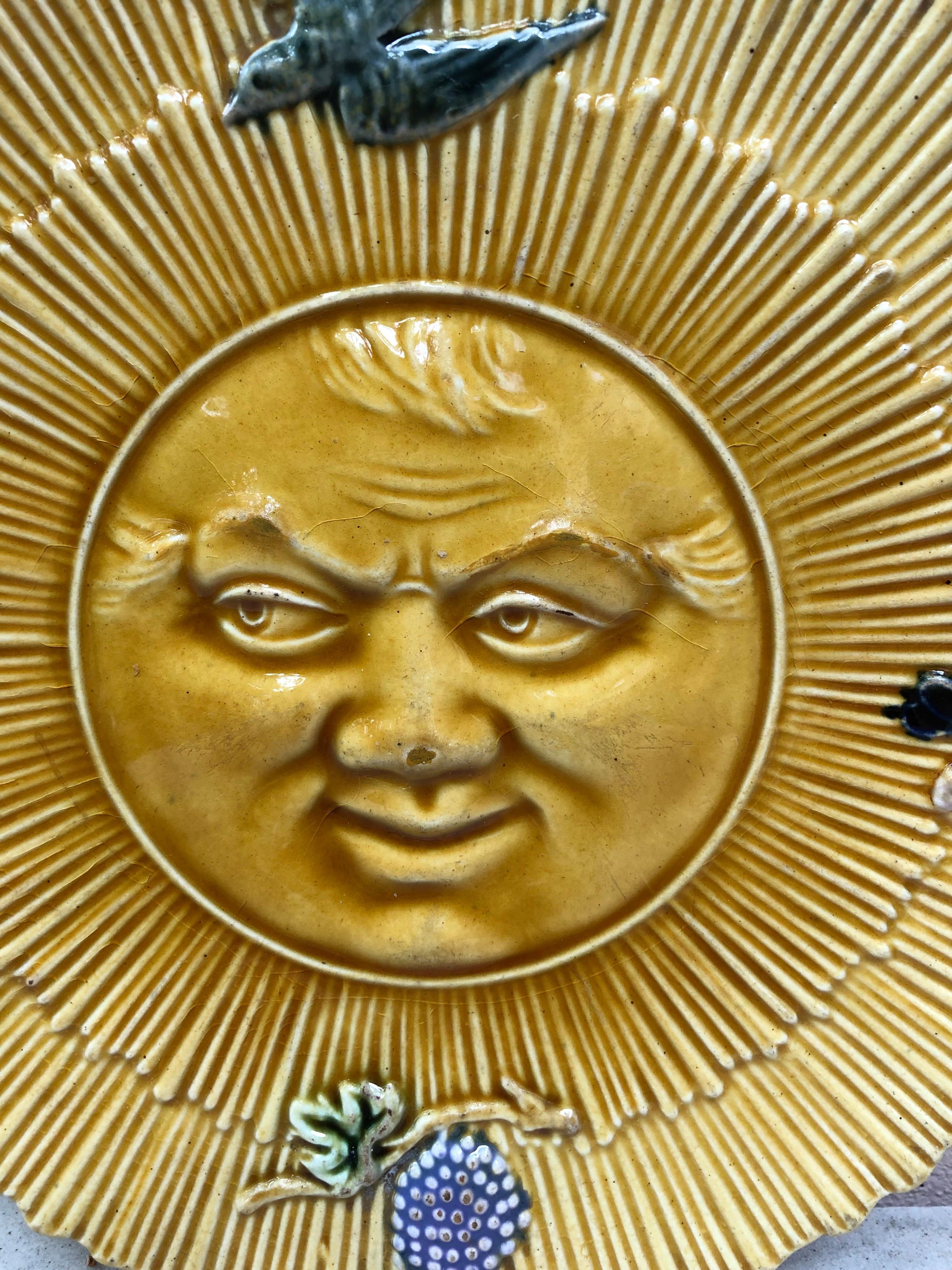 Victorian French Majolica Sun Wall Plate, circa 1880