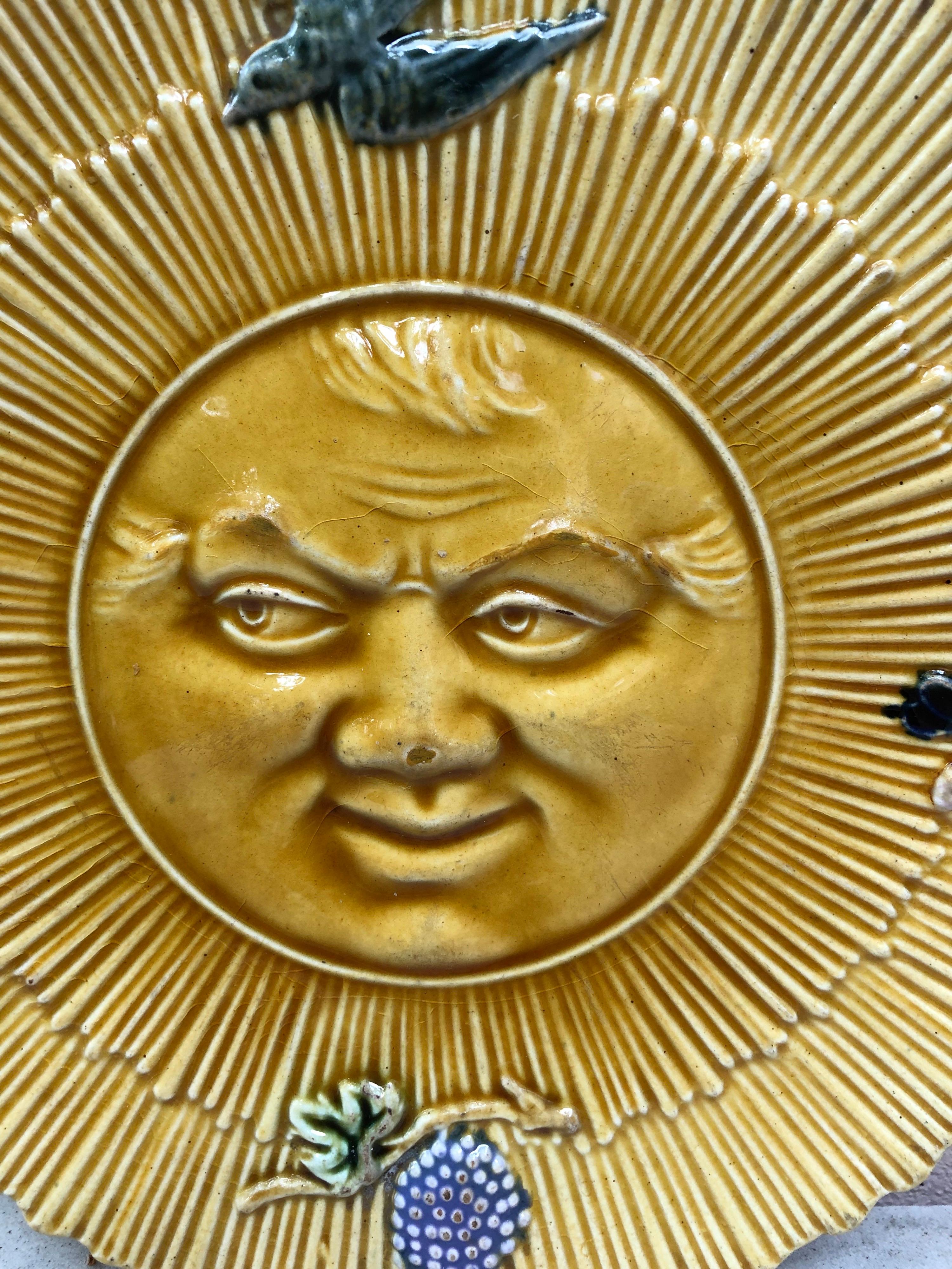 Victorian French Majolica Sun Wall Plate, circa 1880 For Sale