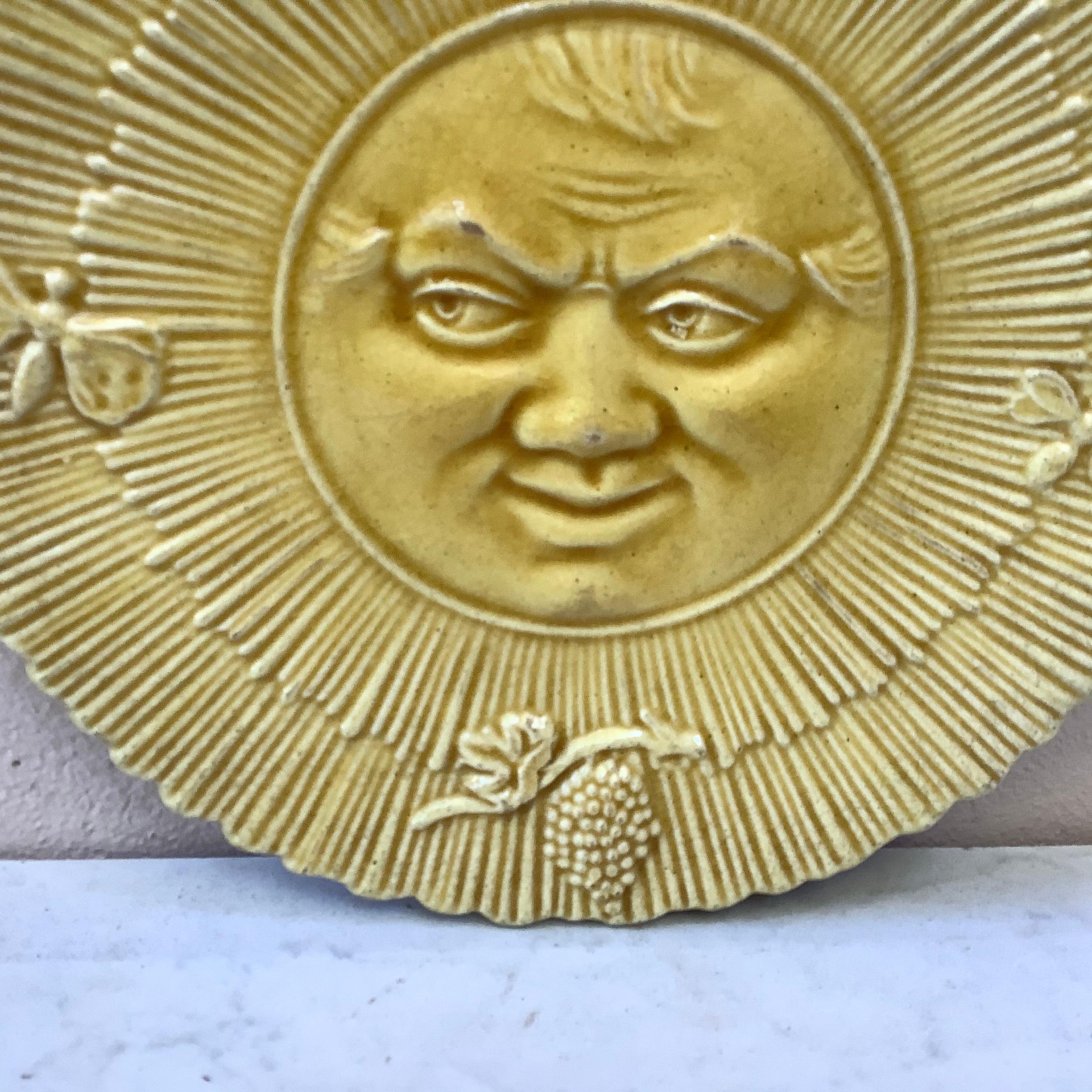 French Majolica Sun Wall Plate, circa 1880 In Good Condition In Austin, TX