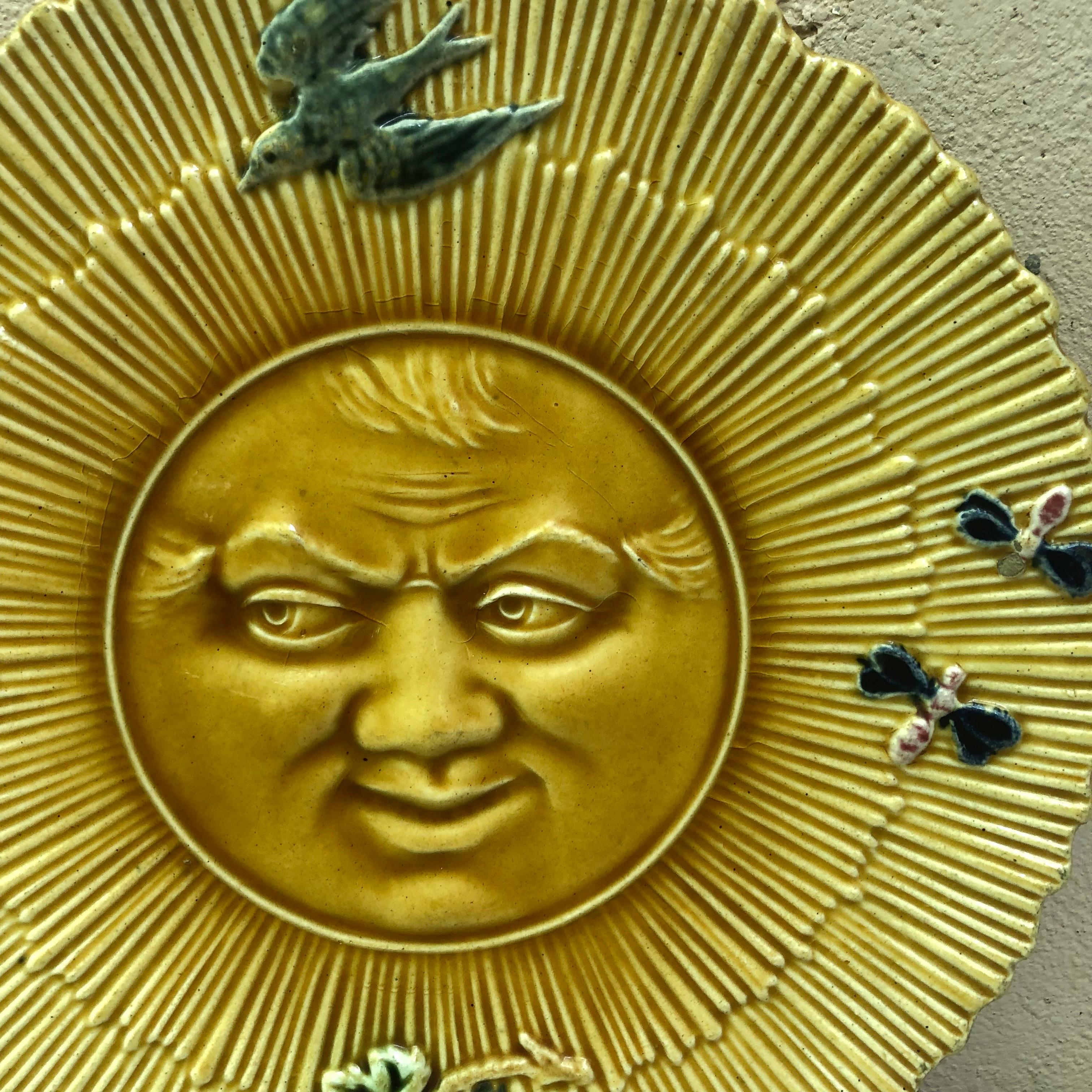 French Majolica Sun Wall Plate, circa 1880 In Good Condition In Austin, TX