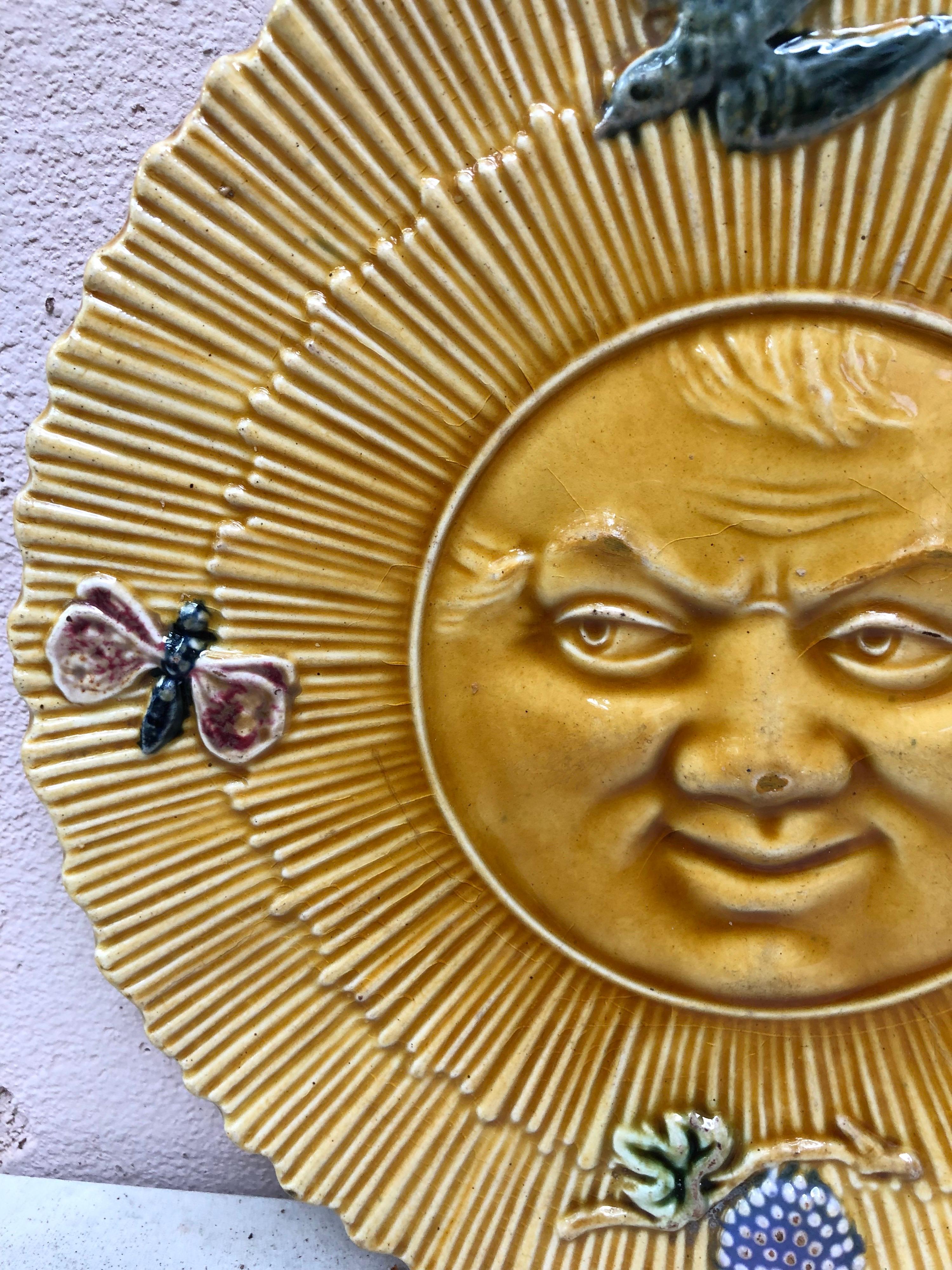 French Majolica Sun Wall Plate, circa 1880 In Good Condition For Sale In Austin, TX
