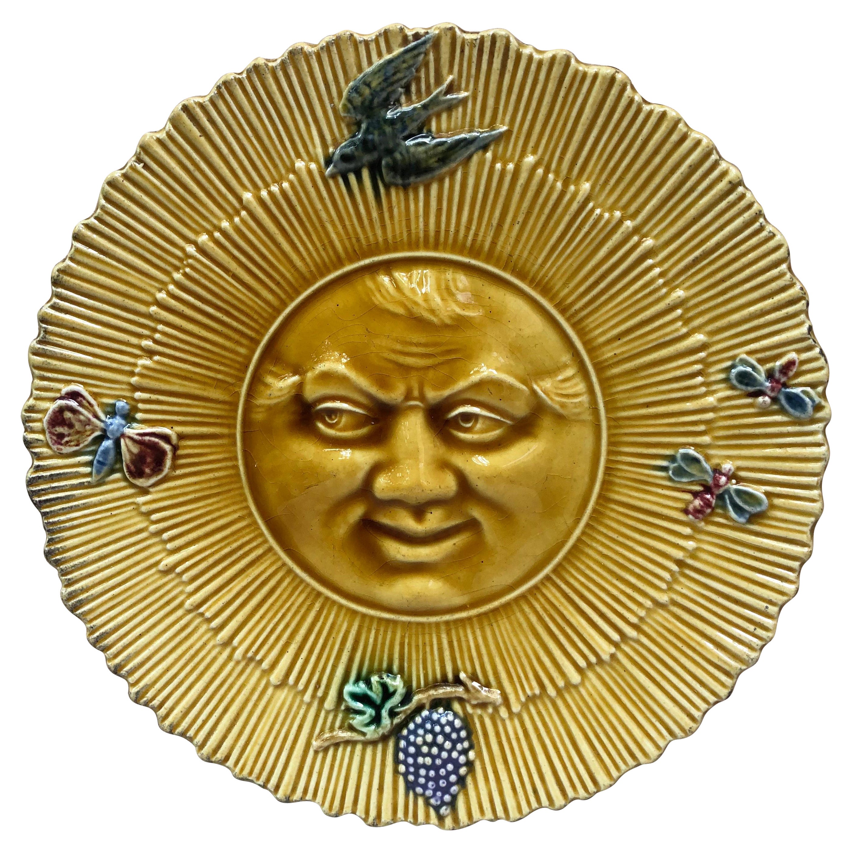 French Majolica Sun Wall Plate, circa 1880