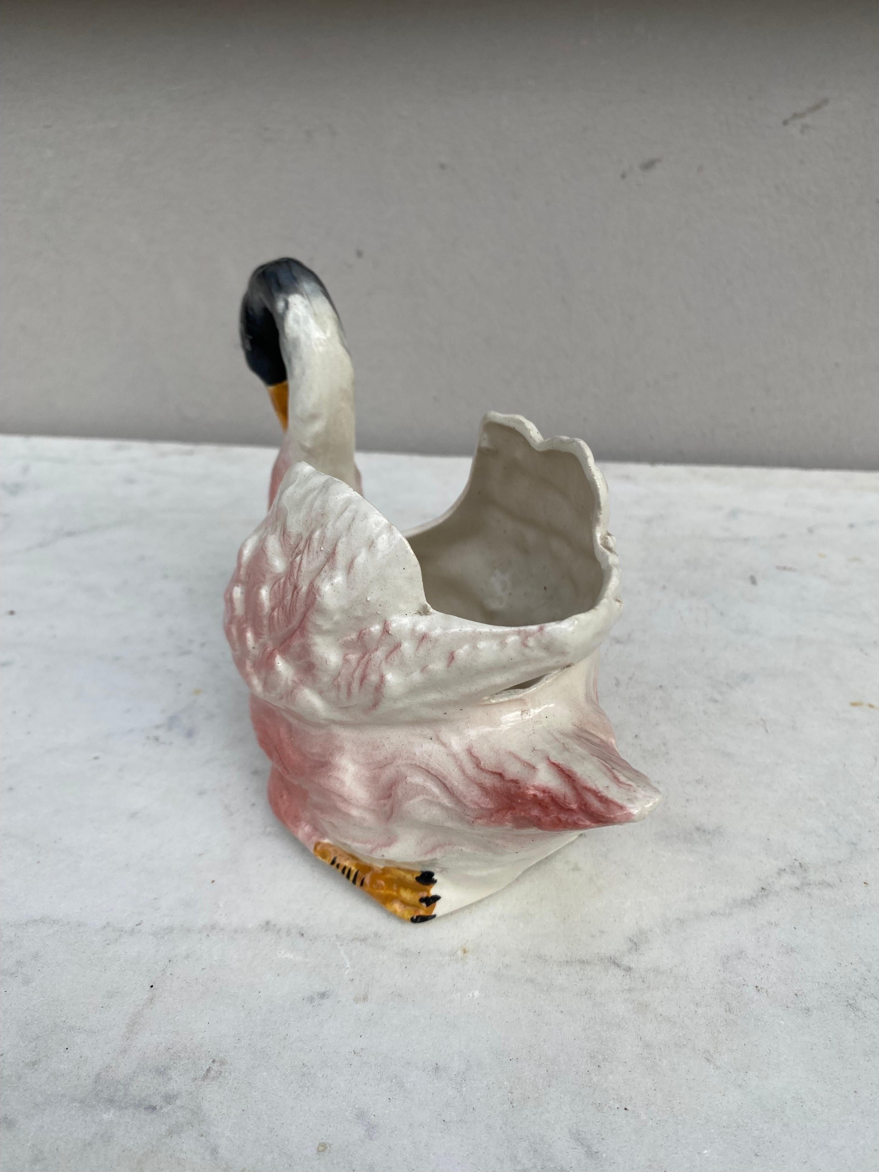 Art Nouveau French Majolica Swan Jardiniere, circa 1900 For Sale