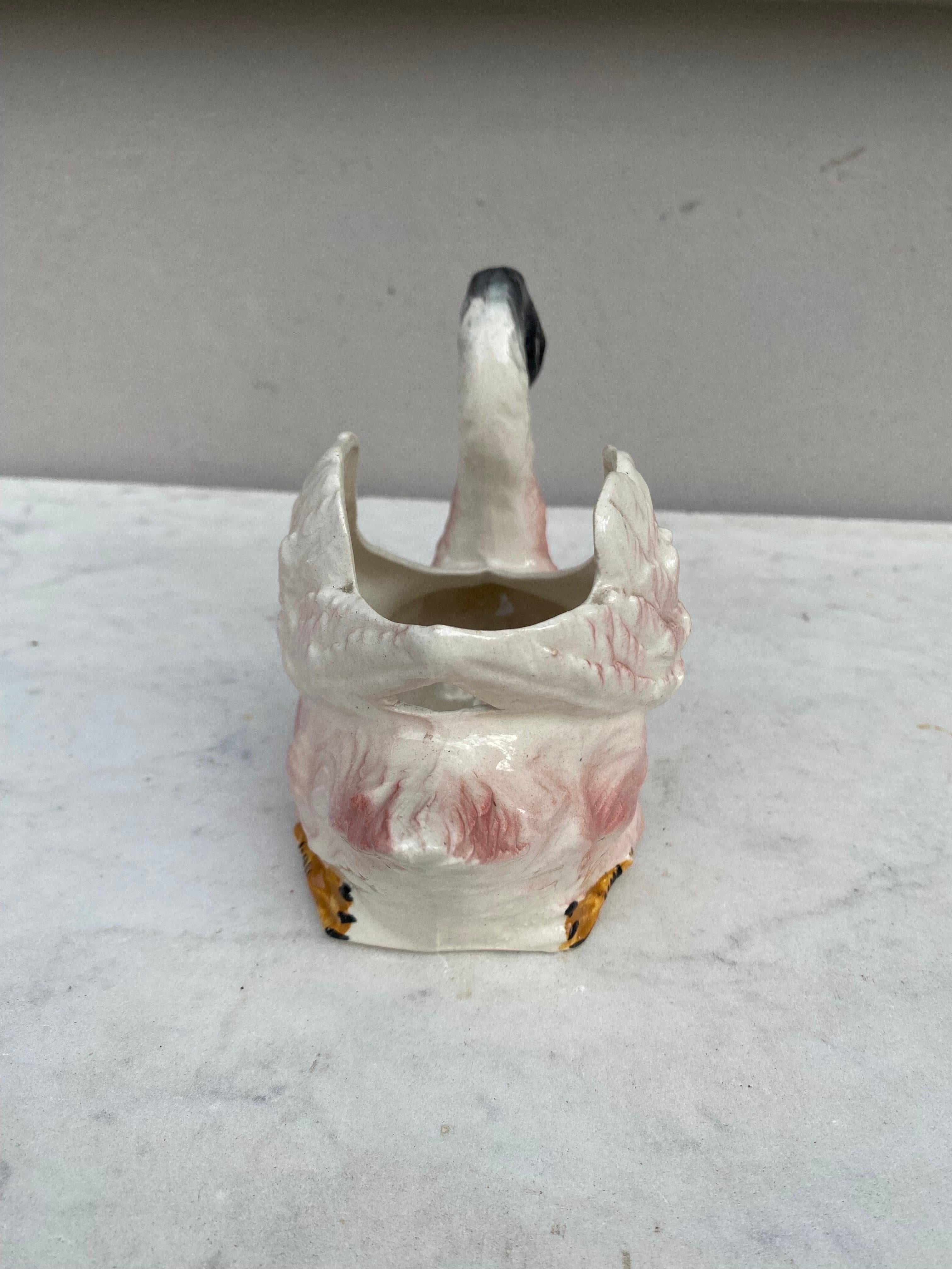 French Majolica Swan Jardiniere, circa 1900 In Good Condition For Sale In Austin, TX