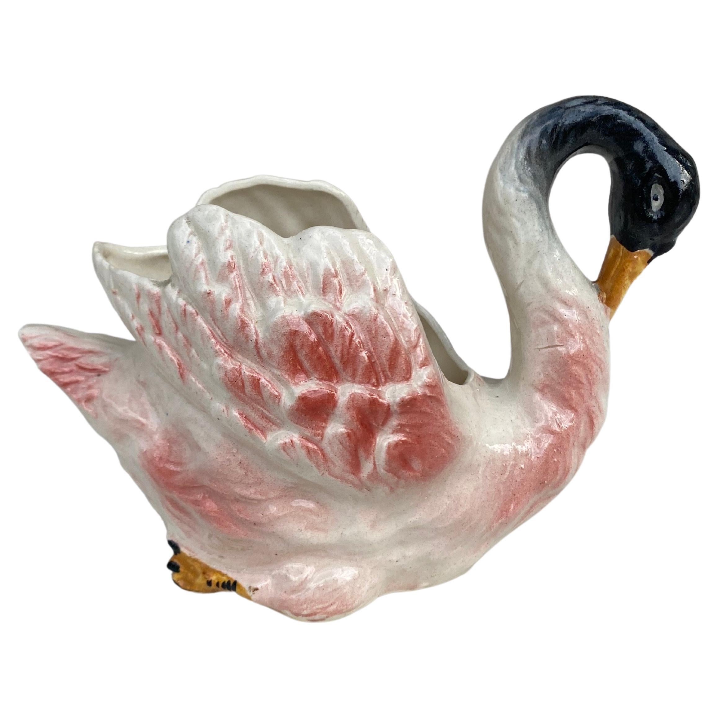 French Majolica Swan Jardiniere, circa 1900 For Sale