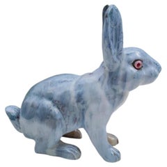 French Majolica Terracotta Blue Rabbit Bavent Circa 1900