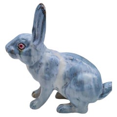French Majolica Terracotta Blue Rabbit Bavent Circa 1900