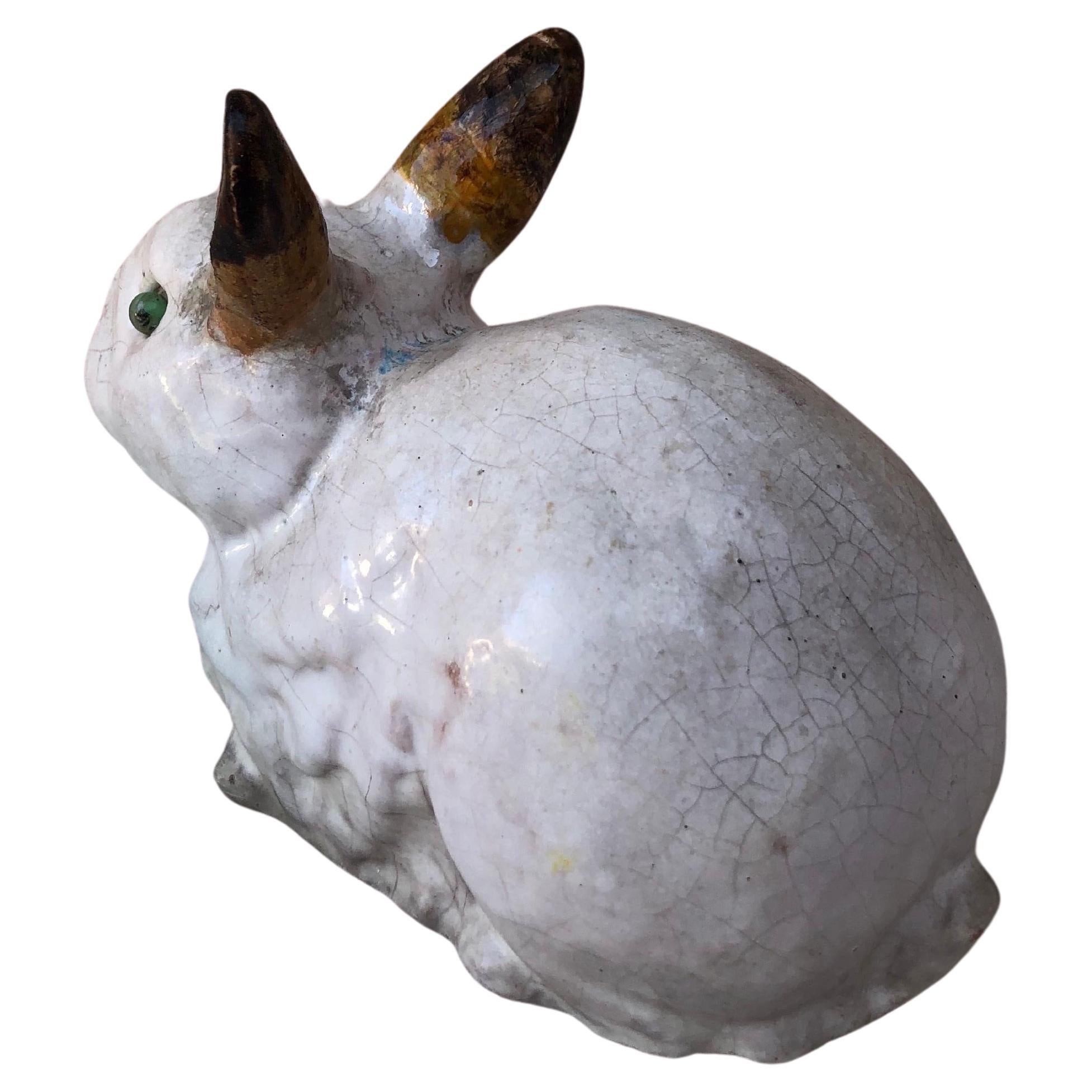 Small French Majolica Terracotta Rabbit Bavent Circa 1900.