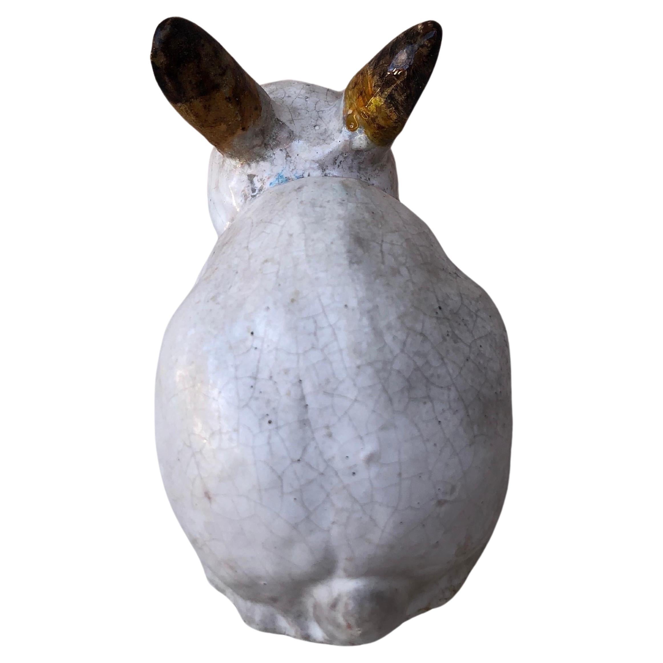 Rustic French Majolica Terracotta Rabbit Bavent Circa 1900 For Sale