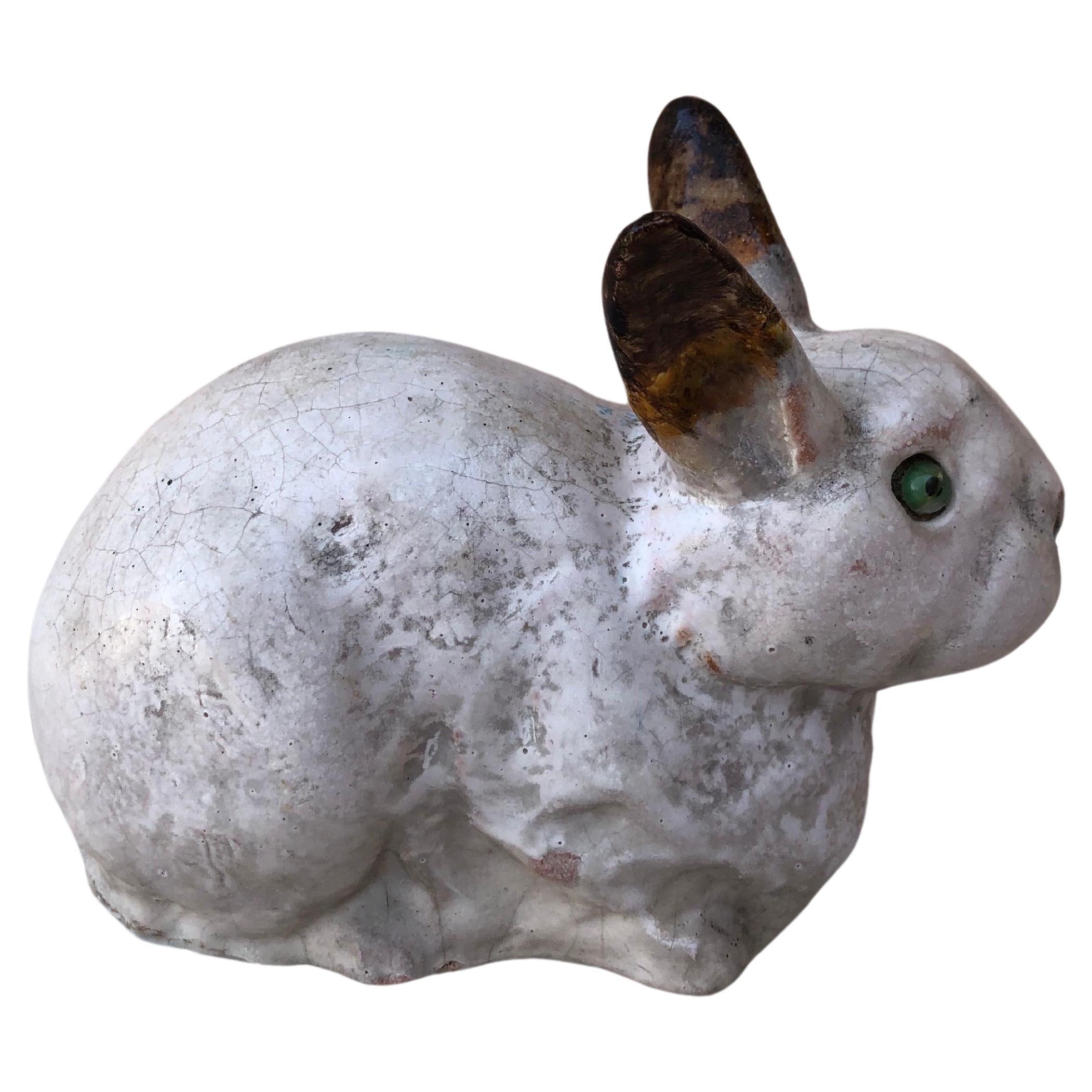 Französischer Majolika-Terrakotta-Kaninchen Bavent aus Majolika, um 1900 im Zustand „Gut“ im Angebot in Austin, TX
