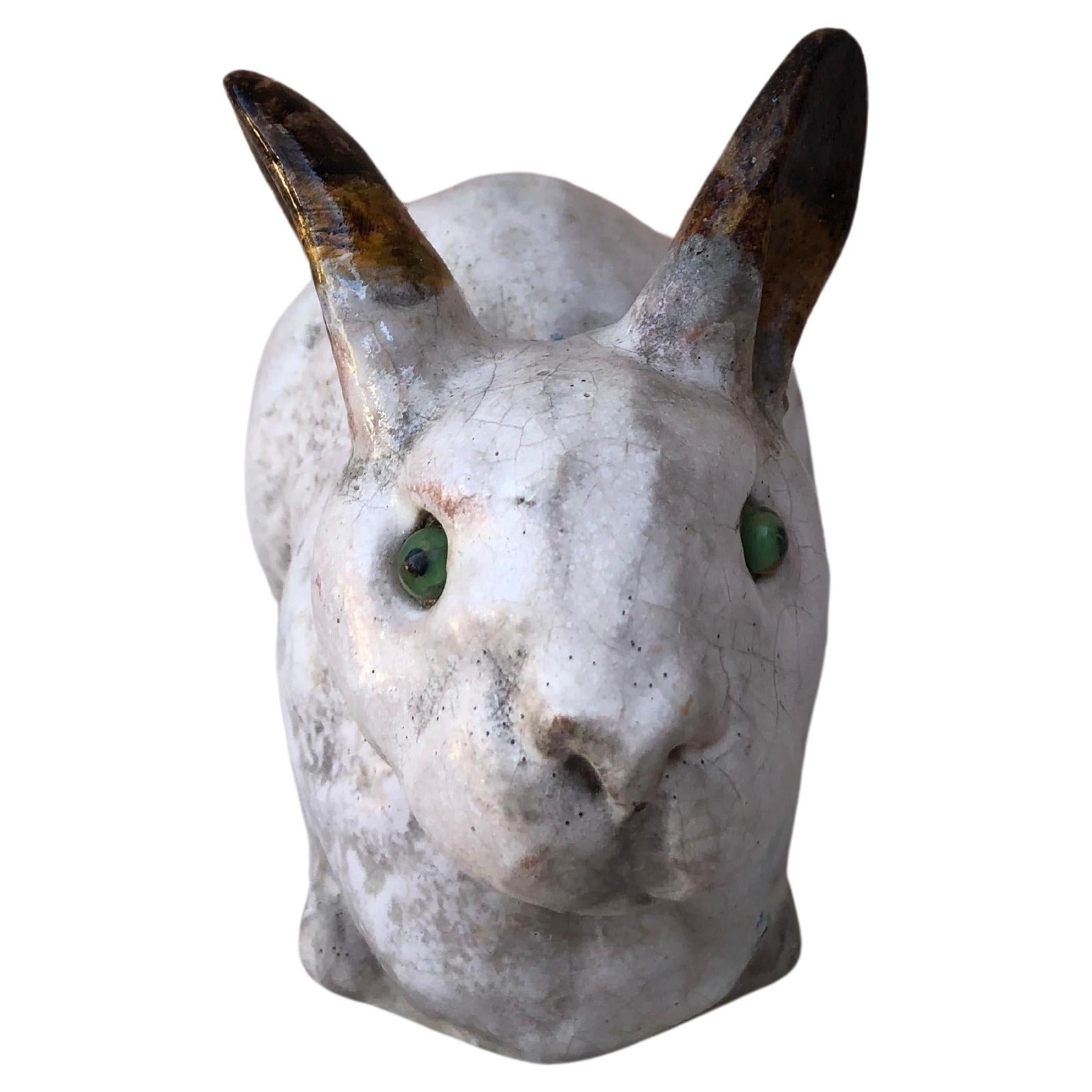 Early 20th Century French Majolica Terracotta Rabbit Bavent Circa 1900 For Sale