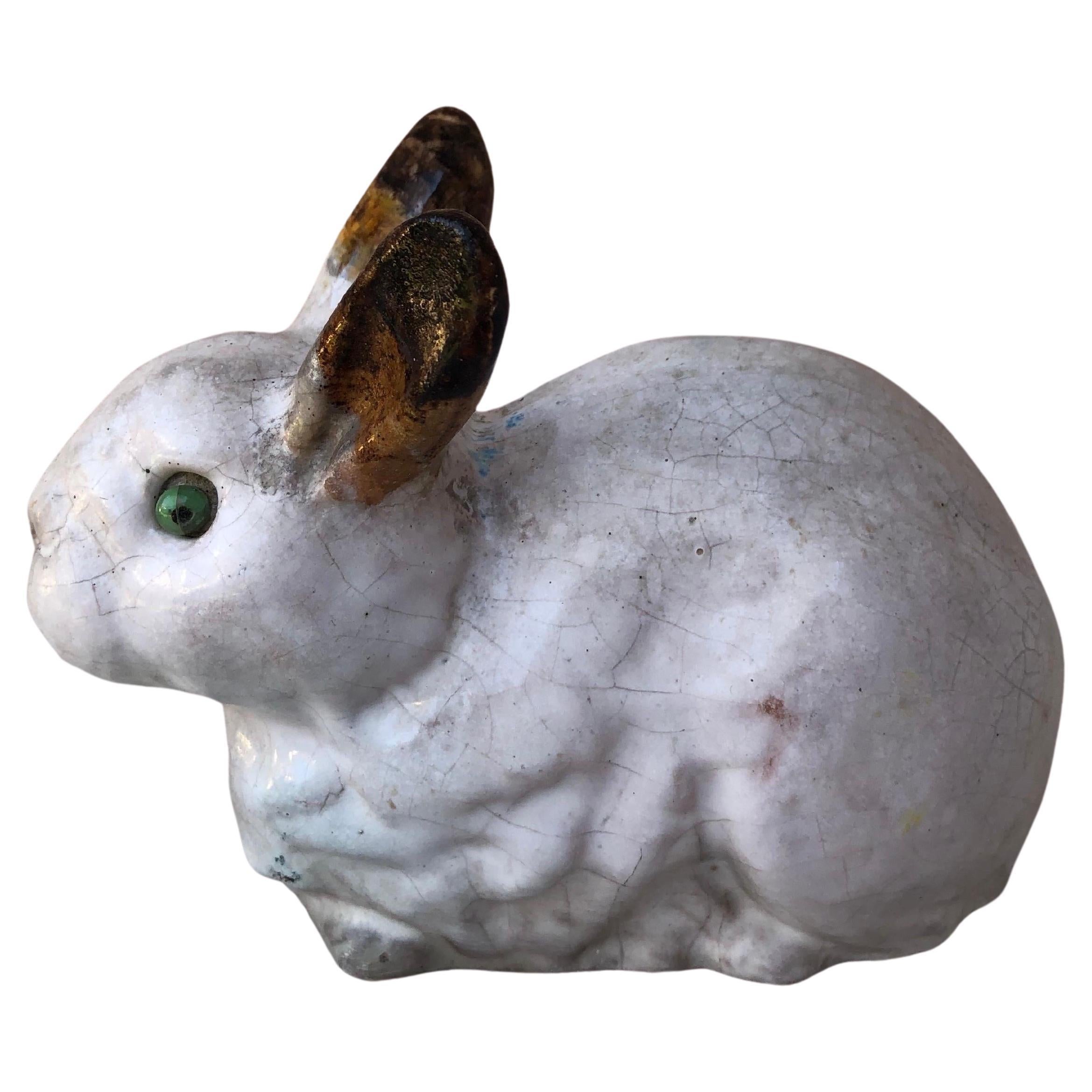 Französischer Majolika-Terrakotta-Kaninchen Bavent aus Majolika, um 1900