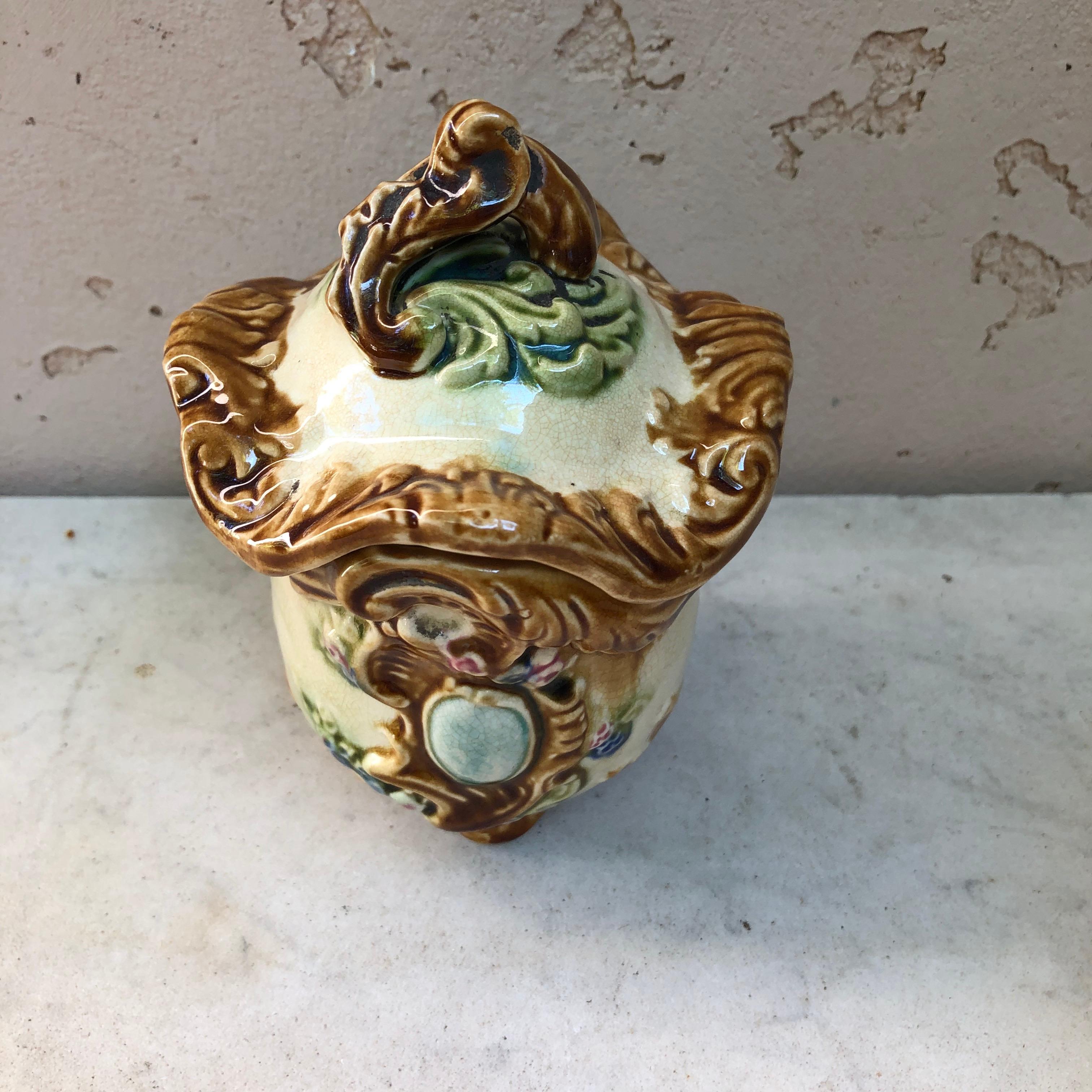 Rococo Revival French Majolica Tobacco Jar Onnaing, Circa 1890 For Sale