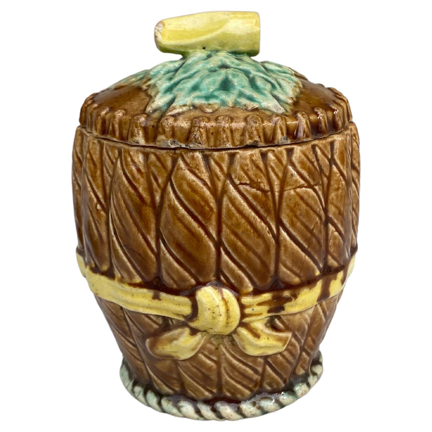 French Majolica Tobacco Jar or Cigar Box, circa 1890 For Sale