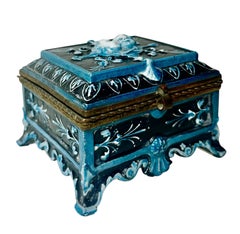 French Majolica Trinket Box with Cherubs