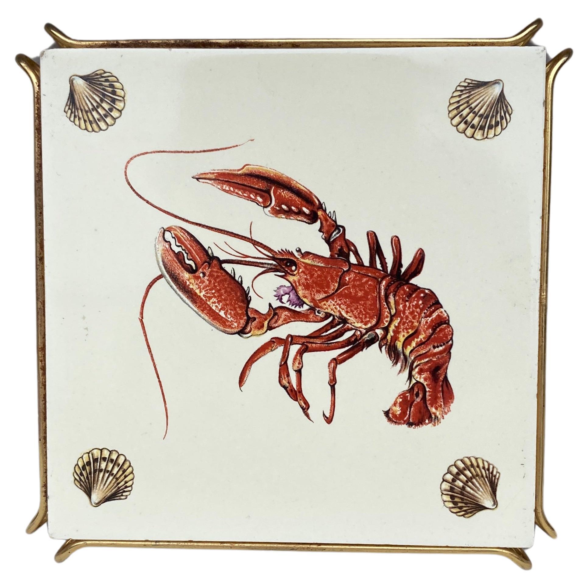 French Majolica Trivet Lobster Gien Circa 1940