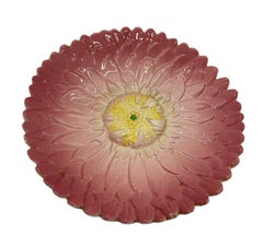 French Majolica Trompe L'oeil Pink Sunflower Plate by Delphin Massier circa 1870