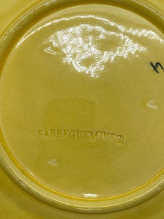 French Majolica Trompe L'oeil Plate, Pink Sparrows on Yellow Ground, circa 1865