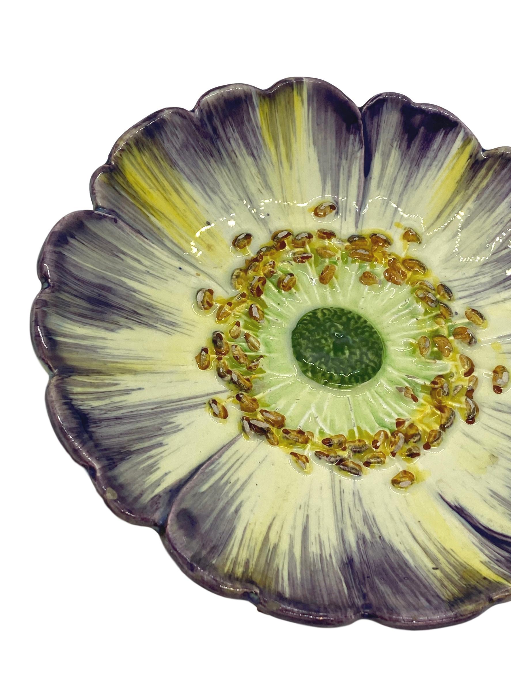 French Majolica Trompe L'oeil Purple Pansy Plate by Delphin Massier, circa 1870, measures: 8 inches.
For over 28 years we have been among the world's preeminent specialists in fine antique Majolica.
Book References:
Maryse Bottero, 