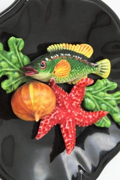 Vallauris Majolica Ceramic Wall Plate Trompe L'oeil Seafood Design