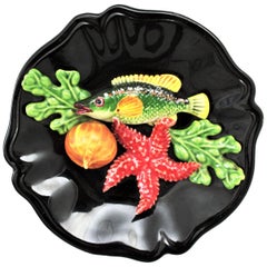 Piatto da parete in ceramica maiolica Vallauris AM Trompe L'oeil Seafood Design