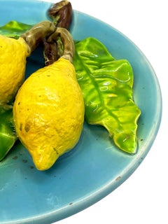 French Majolica Trompe L'oeil Wall Plaque with Lemons, Perret-Gentil, Menton