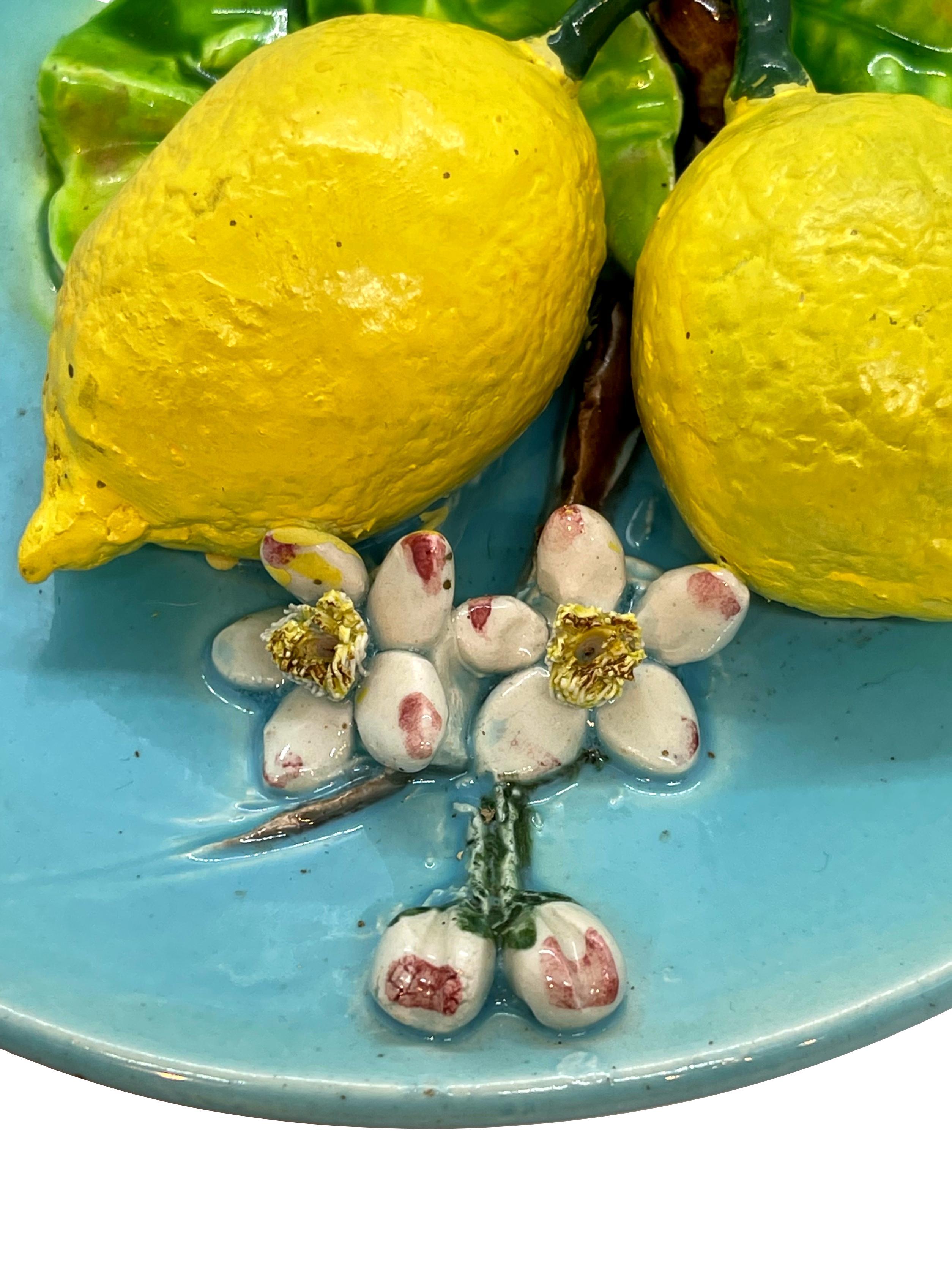 Victorian French Majolica Trompe L'oeil Wall Plaque with Lemons, Perret-Gentil, Menton For Sale