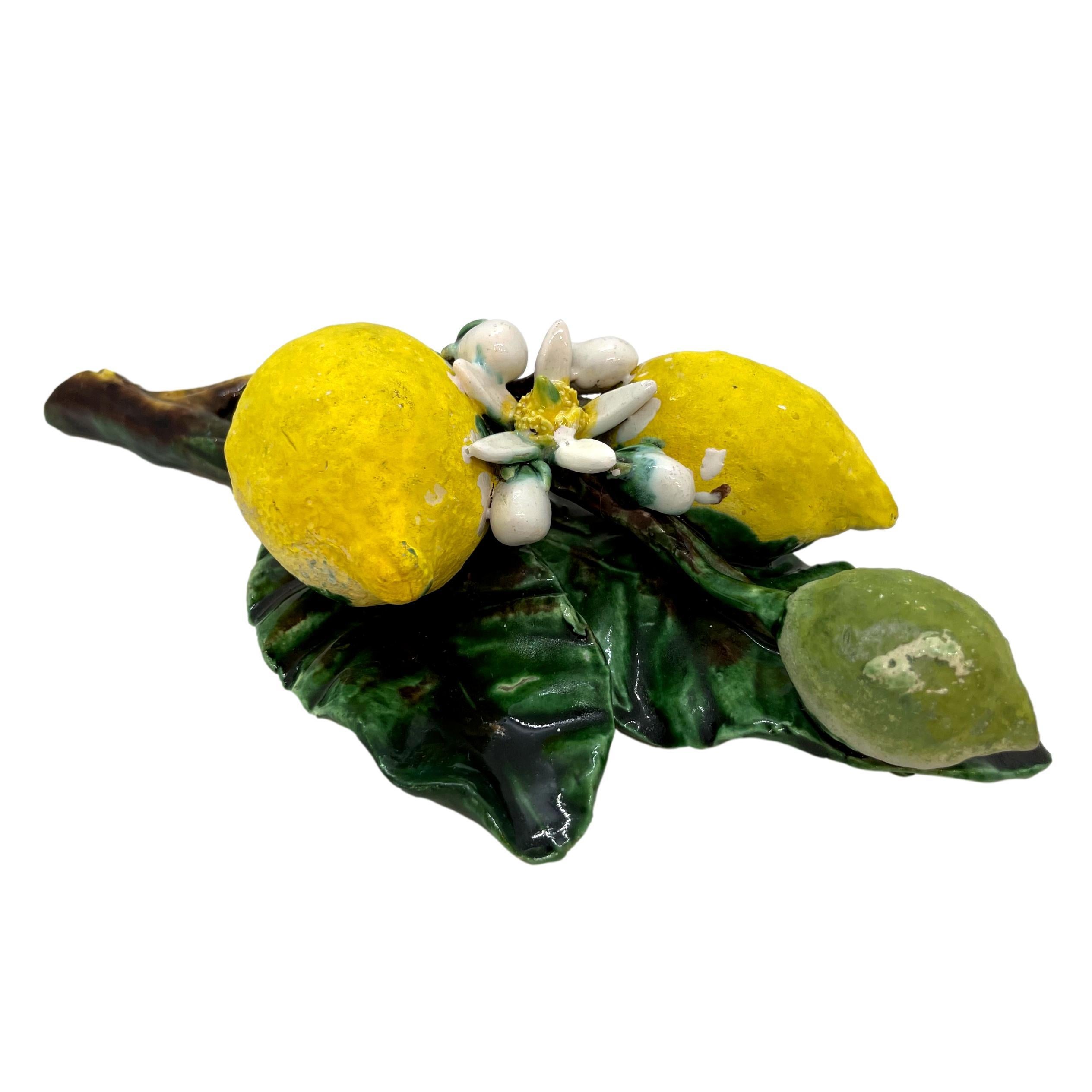 Belle Époque French Majolica Trompe L'oeil Wall Plaque with Lemons, Perret-Gentil, Menton