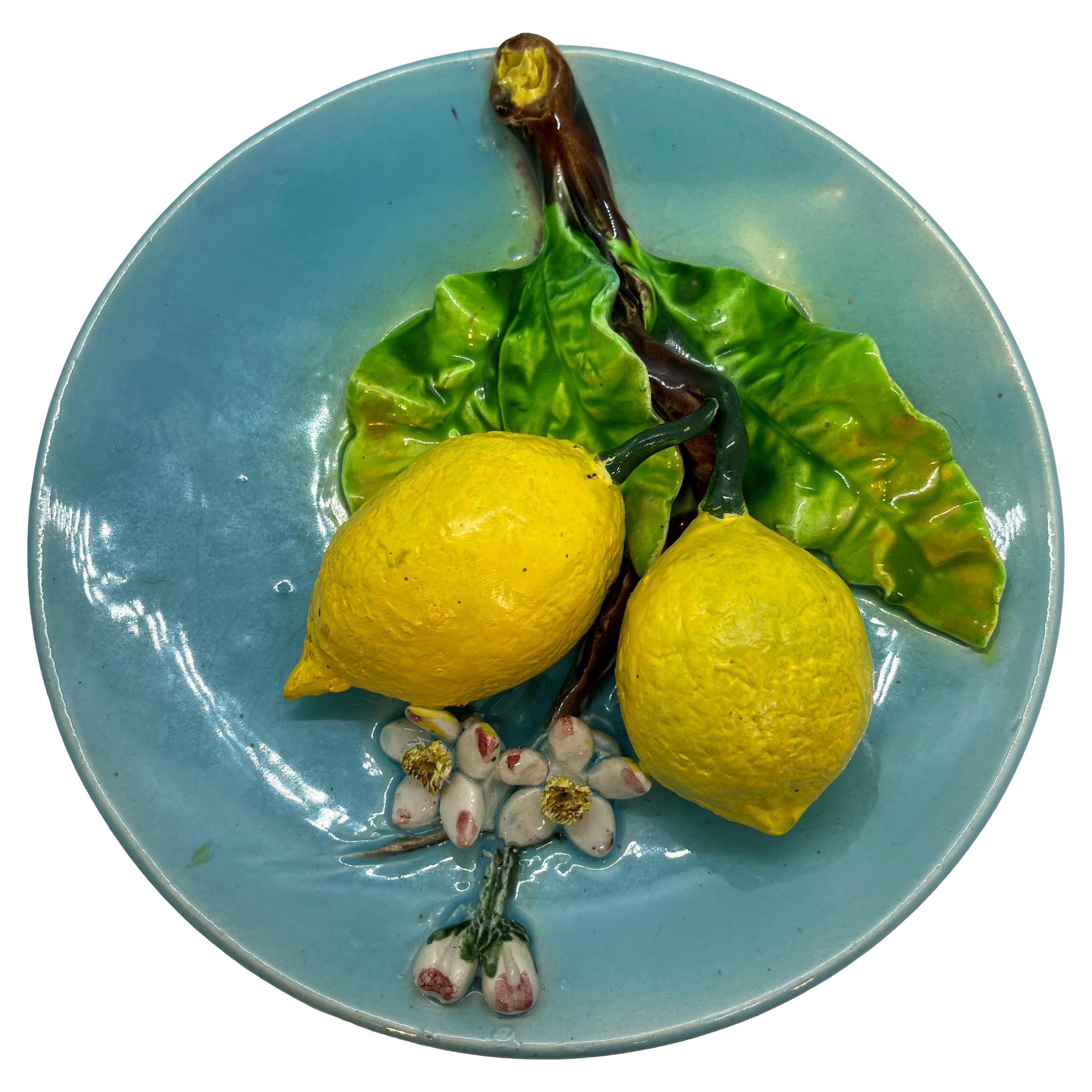 French Majolica Trompe L'oeil Wall Plaque with Lemons, Perret-Gentil, Menton