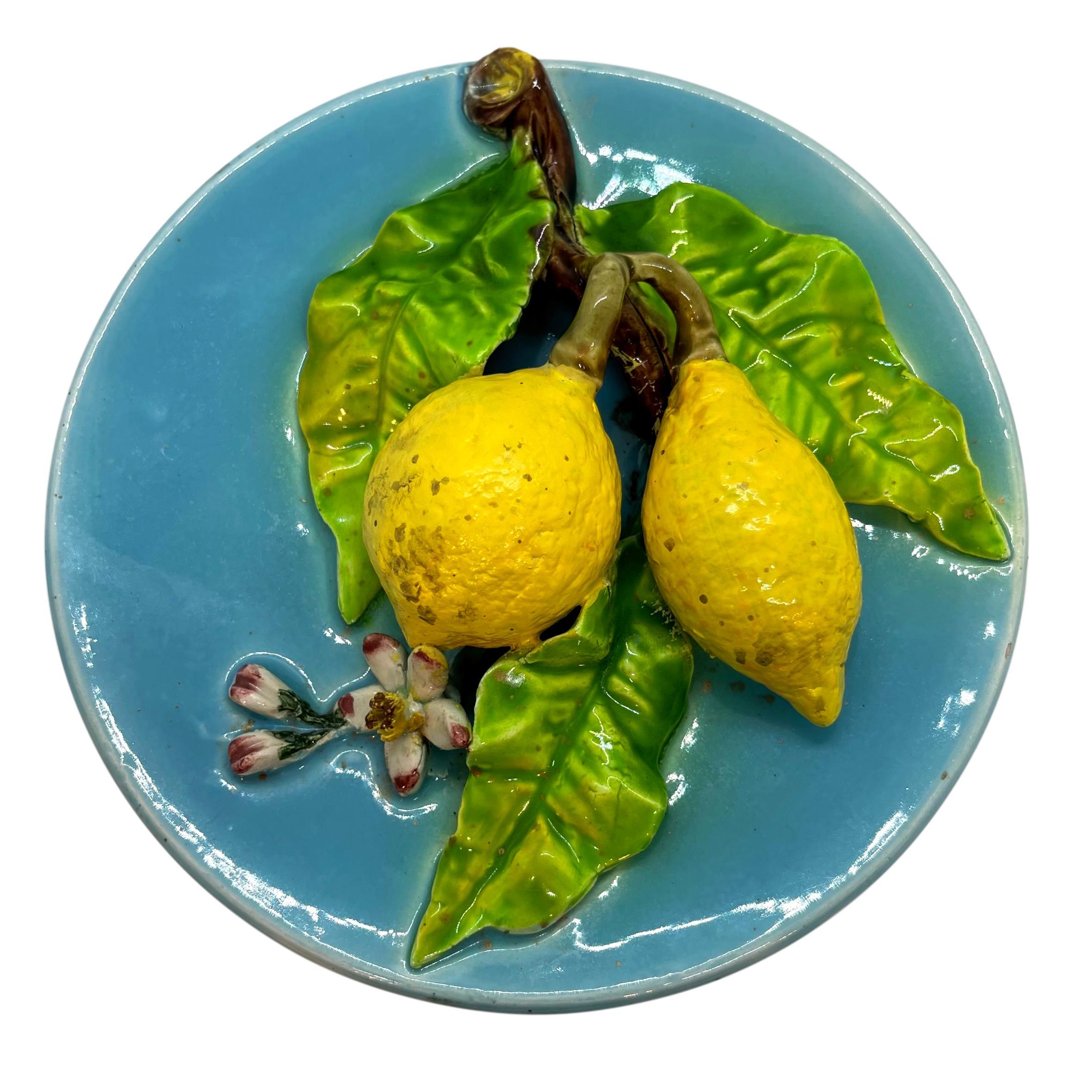 French Majolica Trompe L'oeil Wall Plaque with Lemons, Perret-Gentil, Menton For Sale