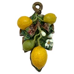 French Majolica Trompe L'oeil Wall Plaque with Lemons, Perret-Gentil, Menton