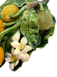 French Majolica Trompe L'oeil Wall Plaque with Oranges, Joseph Saissi, Menton
