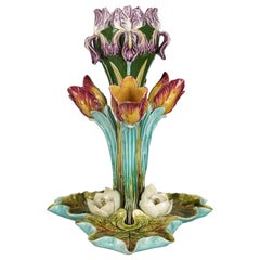 French Majolica Tulip Centerpiece by Onnaing