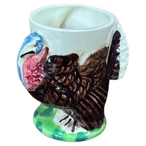 French Majolica Turkey Egg Cup Sarreguemines Circa 1920 For Sale