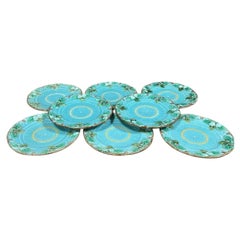 Piatto da portata francese in maiolica turchese Sarreguemines, circa 1870