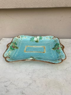 French Majolica Turquoise Strawberry Platter Sarreguemines, circa 1870
