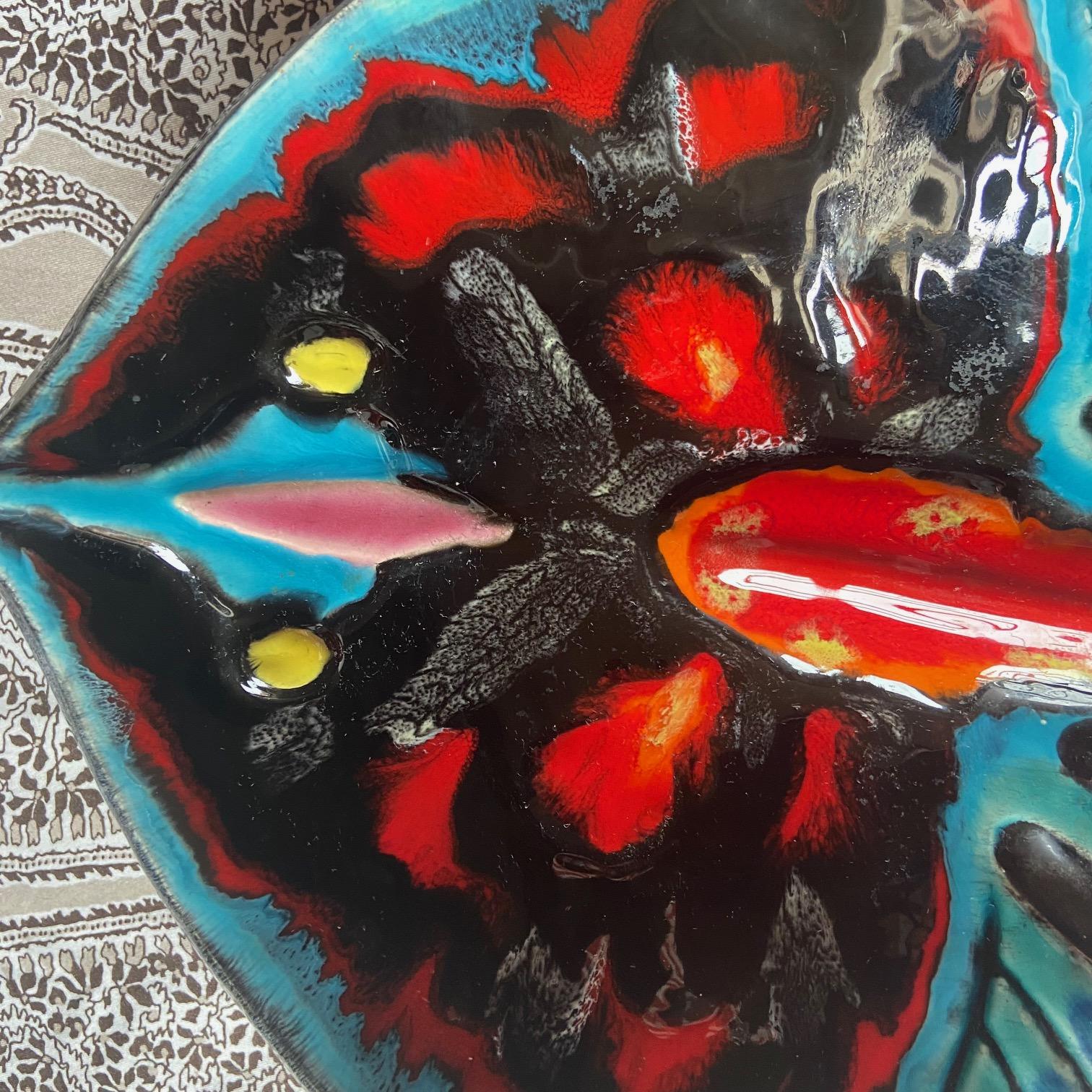 French Provincial French Majolica Vallauris Manta Ray Dish Platter, circa 1960 For Sale