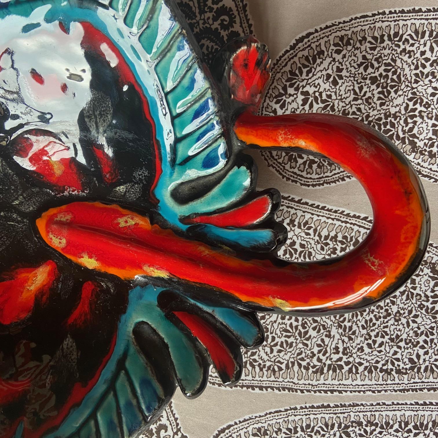 Glazed French Majolica Vallauris Manta Ray Dish Platter, circa 1960 For Sale