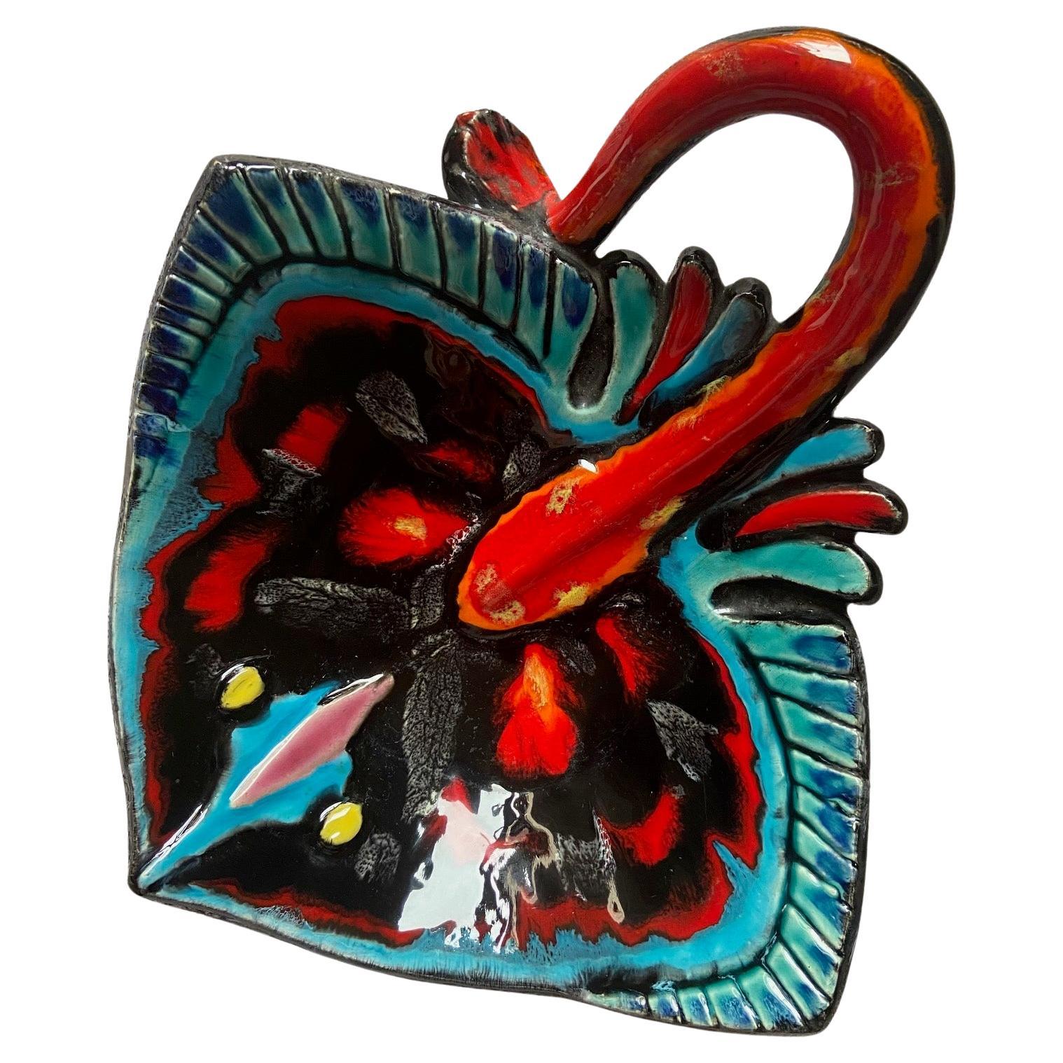 French Majolica Vallauris Manta Ray Dish Platter, circa 1960 For Sale