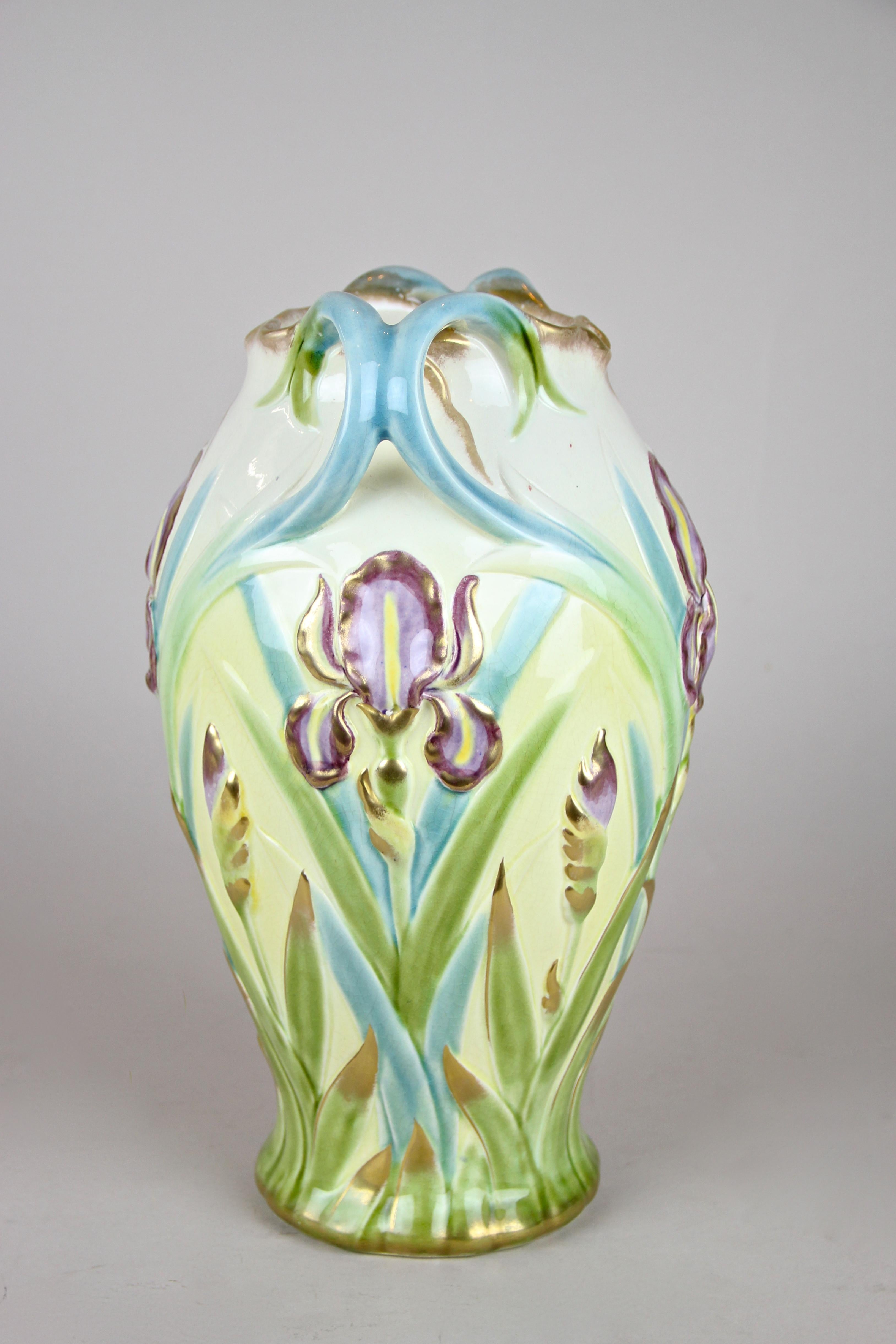 20th Century French Majolica Vase by Sarreguemines Floral Design, France, circa 1915