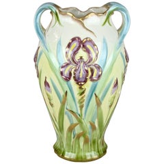 French Majolica Vase by Sarreguemines Floral Design, France, circa 1915